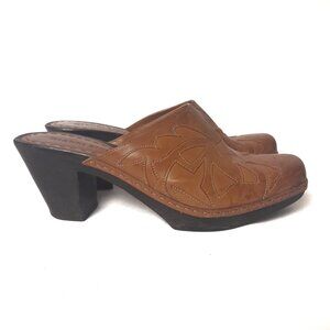 Brown (Tan) Leather SZ 7.5 Embroidered Clogs/Mules Boho Western Y2K Retro Women